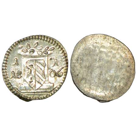 German State-Nurnberg, billion pfennig, 1806, KM 409, 0.25g. Obv: State shield, divides de