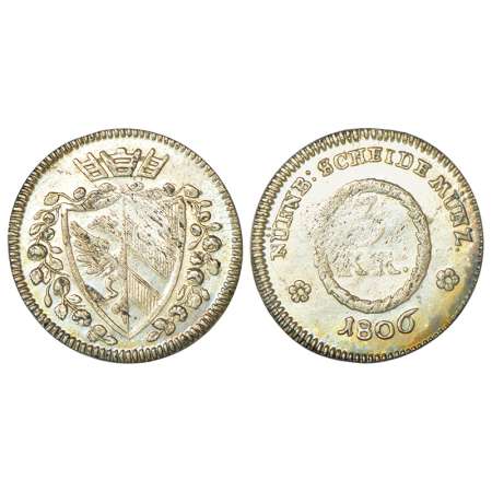German State-Nurnberg, billion 3 kreuzer, 1806, KM 414, 1.19g. Obv: Crowned shield with ga