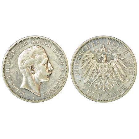 German State-Prussia, Wilhelm II (1888-1918 AD), silver 5 mark, AD 1895, 'A' mint mark, KM
