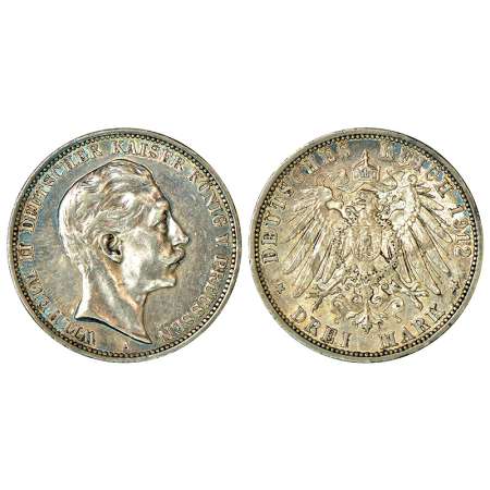German State-Prussia, Wilhelm II (1888-1918 AD), silver 3 mark, AD 1912, 'A' mint mark, KM