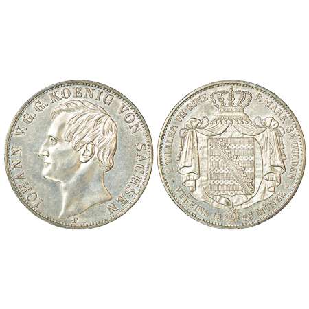 German State-Saxony-Albertine, Johann (1854-1873 AD), silver 2 thaler (3½ gulden), AD 1855