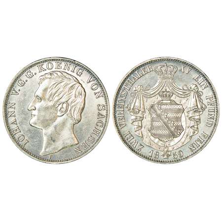 German State-Saxony-Albertine, Johann (1854-1873 AD), silver 2 thaler (3½ gulden), AD 1859