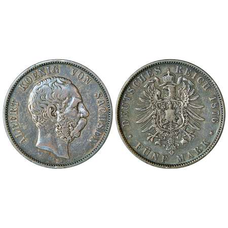 German State-Saxony-Albertine, Albert (1873-1902 AD), silver 5 mark, AD 1876, 'E' mint-mar