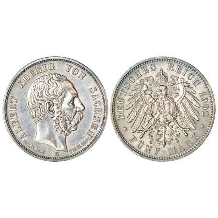 German State-Saxony-Albertine, Albert (1873-1902 AD), silver 5 mark, AD 1902, 'E' mint-mar