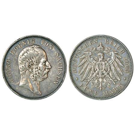 German State-Saxony-Albertine, Georg (1902-1904 AD), silver 5 mark, AD 1903, 'E' mint-mark