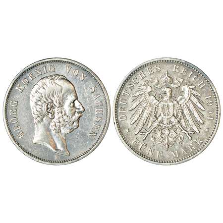 German State-Saxony-Albertine, Georg (1902-1904 AD), silver 5 mark, AD 1904, 'E' mint-mark