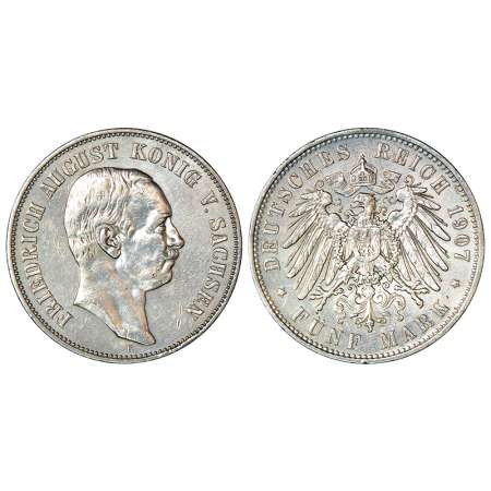 German State-Saxony-Albertine, Friedrich August III (1904-1918 AD), silver 5 mark, AD 1907