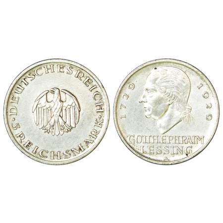 Germany-Weimar Republic, silver 5 Reichsmark (50% silver), AD 1929, 'A' mint-mark, KM 61, 