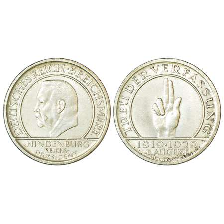 Germany-Weimar Republic, Silver 5 Reichsmark (50% silver), AD 1929, 'A' mint-mark, KM 64, 
