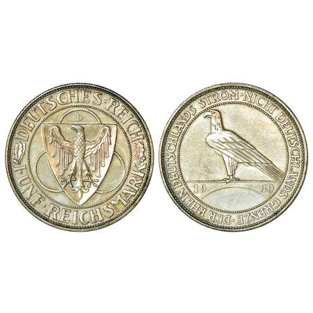 Germany-Weimar Republic, Silver 5 Reichsmark (50% silver), AD 1930, 'D' mint-mark, KM 71, 