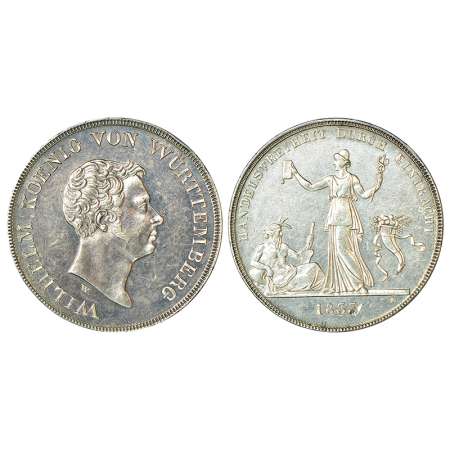 German State-Wurttemberg, Wilhelm I (1816-1864 AD), silver thaler, AD 1833, 'W' mint-mark,