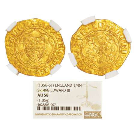 German Britain, Edward III (1327-1377 AD), gold ¼ noble (20 pence), ND (1356-1361 AD), Lon