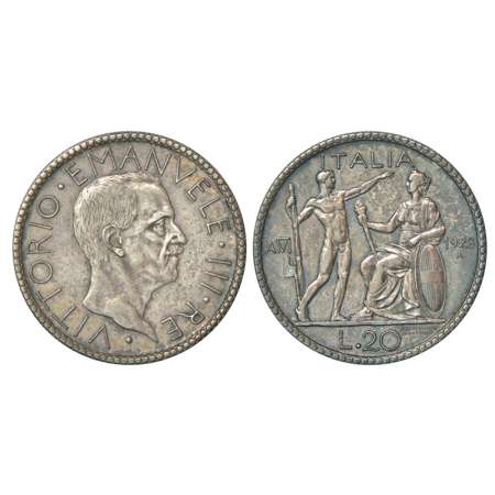 Italy, Vittorio Emanuele III (1900-1946 AD), silver 20 lira, AD 1928, year VI, KM 69, 14.9