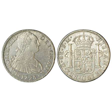 Mexico, Charles IV (1788-1808 AD), silver 8 reales, AD 1793, 'F.M.' mint-mark, KM 109, 26.