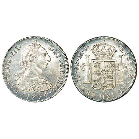 Peru, Carlos III (1772-1784 AD), silver 8 reales, AD 1774, KM 78, 26.95g. 'M.J.' mint-mark