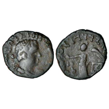 Kushans - copper drachm of Kujula Kadphises (c.40-80 AD), posthumous Hermaios type, Taxila