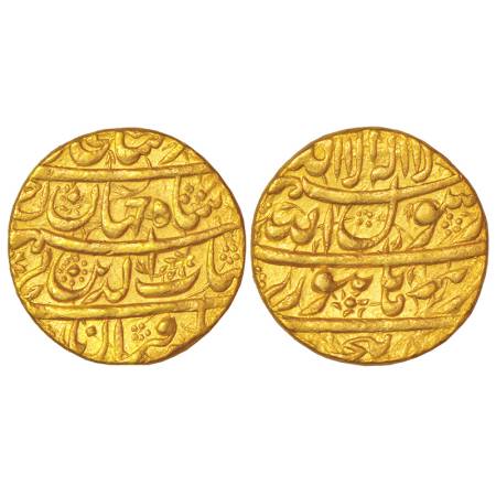 Shah Jahan (1628-1658 AD), gold mohur, Burhanpur mint, AH (103)8/RY Ahd, with emperor's fu