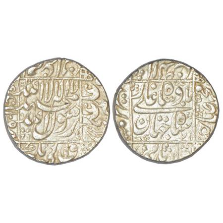 Shah Jahan (1628-1658 AD), silver rupee, Surat mint in left quadrant, AH 1058/RY 21, KM 23