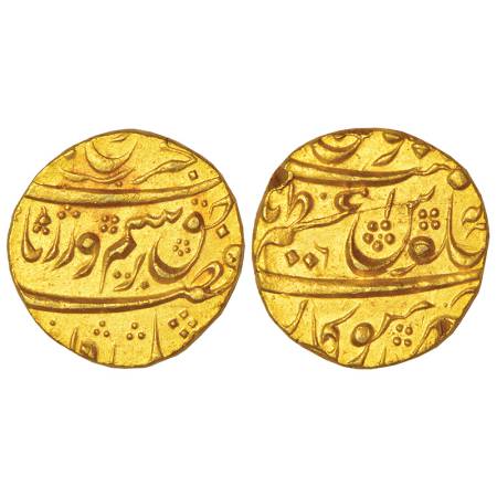 Farrukhsiyar (1713-1719 AD), gold mohur, Azamnagar Gokak mint, RY 6, unlisted in KM, 10.84