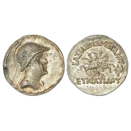 Indo-Greeks, Eucratides (170-145 BC), silver attic standard Tetradrachm, BN series 6, 16.8
