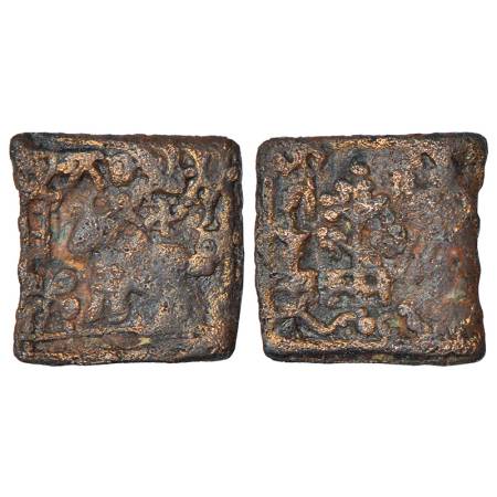 Ayodhya - post-Mauryan monarchical cast copper coin of Gomitra, (c.150-100 BC), 2.10g. Obv