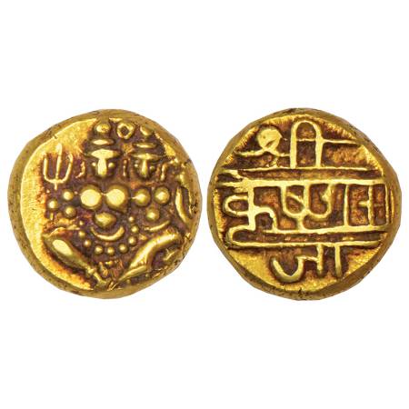 Mysore, Krishnaraja Wodeyar (1799-1868 AD), gold pagoda, KM C210, 3.41g. Obv: Shiva Parvat