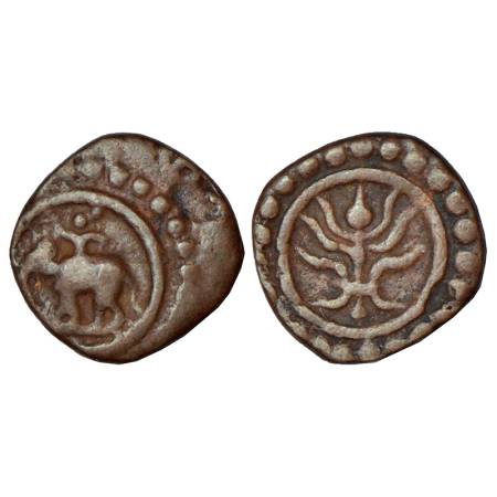Travancore, copper thira cash, 0.76g (weight unlisted), B. Sarasan 309.1. Obv: Elephant ri