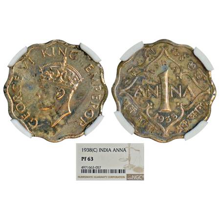 George VI, Proof Re-strike, cupro-nickel 1 anna, 1938, Calcutta mint, head II, S&W 9.145. 