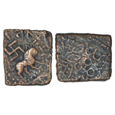 Satavahanas - copper coin of Siri Satakani (c.100-50 BC), 'lion' type, Nasik region, Piepe
