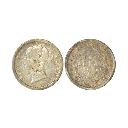 Victoria Queen, divided legend, silver 2 annas, 1841, Bombay mint, 'W.W.' raised, 10 berri