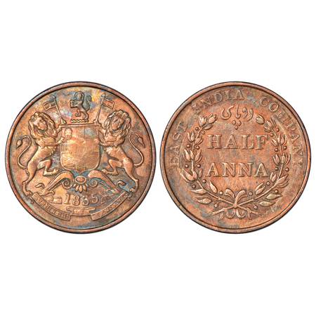 East India Company, copper ½ anna, 1835, Madras mint, 30.59mm, 20 berries, PR 133; GK 67, 