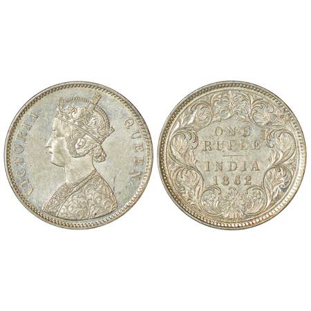 Victoria Queen, silver rupee, 1862, Bombay mint, A/I/0/4, PR 78, GK 304-305, 11.64g. Uncir