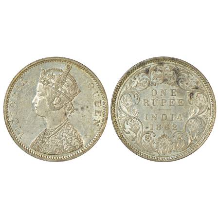 Victoria Queen, silver rupee, 1862, Bombay mint, A/I/1/1, PR 98; GK 347, 11.65g. Uncircula