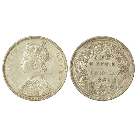 Victoria Queen, silver rupee, 1862, Calcutta mint, A/II/0/0, without initial J, PR 64, GK 
