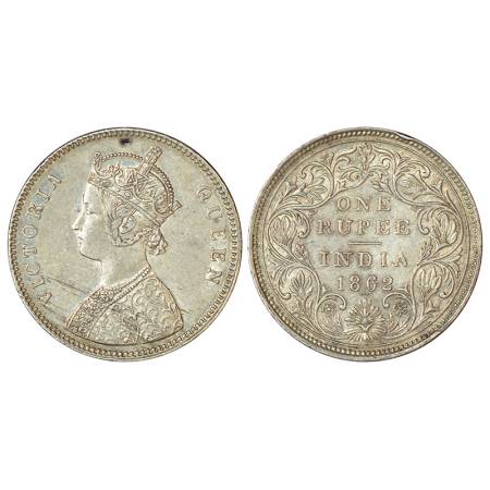 Victoria Queen, silver rupee, 1862, Bombay mint, A/II/0/3, PR 75, GK 297, 11.58g. Extremel