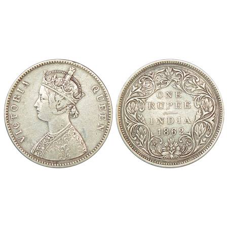 Victoria Queen, silver rupee, 1862, Bombay mint, A/II/0/3 dots, PR 75, GK 297, 11.47g. Ver