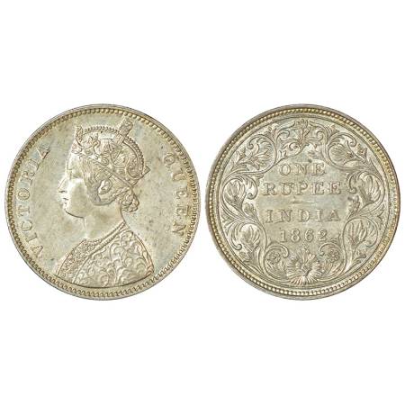 Victoria Queen, silver rupee, 1862, Bombay mint, A/II/0/4, PR 78, GK 306-308, 11.68g. Unci