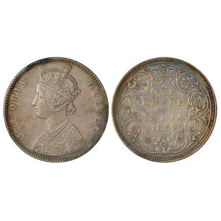 Victoria Queen, silver rupee, 1862, Bombay mint, A/II/0/9, PR 92, GK 335, 11.57g. Good ver