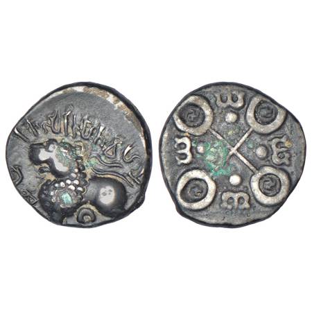 Satavahanas - alloyed copper coin of Siri Satakani (c.100-50 BC), struck in the name 'Sata