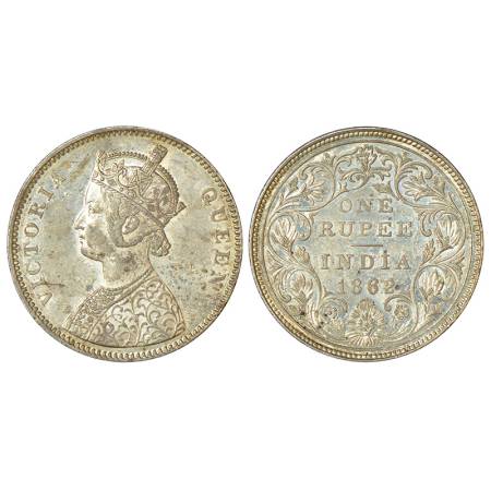 Victoria Queen, silver rupee, 1862, Bombay mint, A/II/0/10, PR 93, GK 337, 11.65g. Extreme