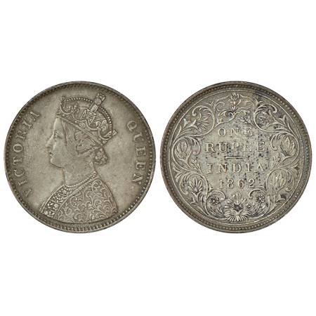 Victoria Queen, silver rupee, 1862, Bombay mint, A/II/0/12, 11th dot below 1st and 12th do