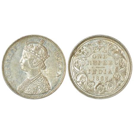 Victoria Queen, silver rupee, 1862, Bombay mint, A/I/1/1 with crescent eleventh year, PR 9