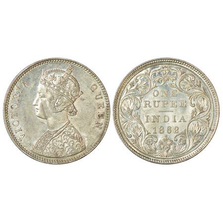 Victoria Queen, silver rupee, 1862, Bombay mint, A/II/1/2, PR 103, GK 358, 11.62g. Uncircu