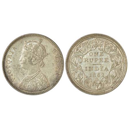 Victoria Queen, silver rupee, 1862, Bombay mint, A/II/1/4 dots, top dot in the centre of t
