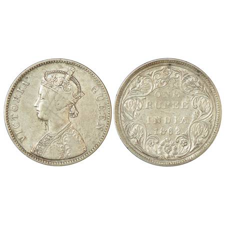 Victoria Queen, silver rupee, 1862, Bombay mint, A/II/1/7, top dot above N of ONE, PR 90, 