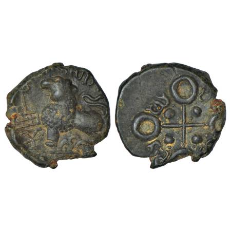 Satavahanas - alloyed copper coin of Siri Satakani (c.100-50 BC), 'lion' type, Junnar regi