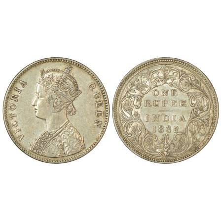 Victoria Queen, silver rupee, 1862, Bombay mint, A/II/2/4, PR 84, GK 312-313, 11.64g. Good