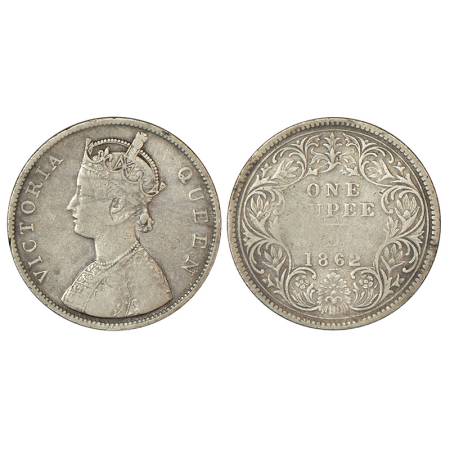 Victoria Queen, silver rupee, 1862, Bombay mint, B/I/0/3, PR 76, GK 299, 11.33g. Fine, Ext