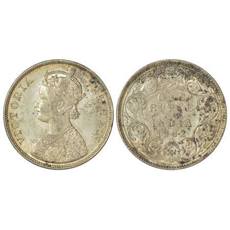 Victoria Queen, silver rupee, 1862, Bombay mint, B/I/0/4, PR 80, GK 309, 11.66g. Extremely