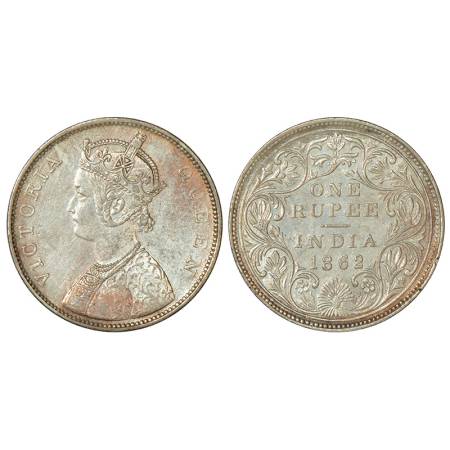 Victoria Queen, silver rupee, 1862, Bombay mint, B/II/0/0, 4 pineapple type, unlisted in P